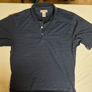 Eddie Bauer Mens L/S Polo Shirt Blue Geometric Print Cotton Size Large